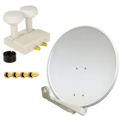 Produktbild von PremiumX DELUXE80 Alu 80cm Digital SAT Schüssel Hellgrau Monoblock Twin WE 4x F-Stecker