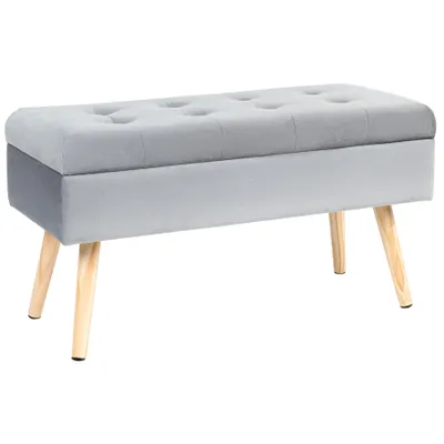 Produktbild von Hawthyhome Sitzbank mit Stauraum gepolsterte aus Samt mit Holzbeinen 80×35×40 cm Grau