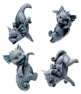 Produktbild von Dinosaurierskulptur aus Harz, hängendes Drachenmodell für Gartenfiguren, 4 kleine Drachenstatuen