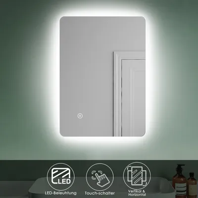 Obrázek produktu pro Koupelnové zrcadlo SONNI s LED osvětlením a dotykovým spínačem energeticky úsporné nástěnné zrcadlo IP44 70 x 50 cm