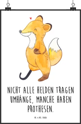 Produktbild von Mr. & Mrs. Panda Bild Fuchs Beinprothese DIN A1 - Weiß - Geschenk, Beimamputation, drucke, Kunstdruck, Wanddekoration, Amputation, wanddeko, poster