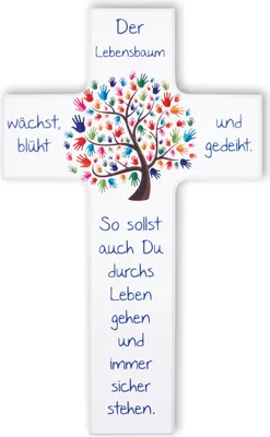 Produktbild von FRITZ COX Kinder- Holzkreuz: 'Lebensbaum' - Das besondere Geschenk für unsere Liebsten. TOPSELLER zur Taufe, Kommunion, Geburt 20 cm-Weiß