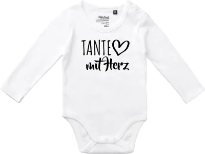 Produktbild von Huuraa Baby Body Tante mit Herz 80 White  Baumwolle Fairtrade Langarmbody Geschenkidee
