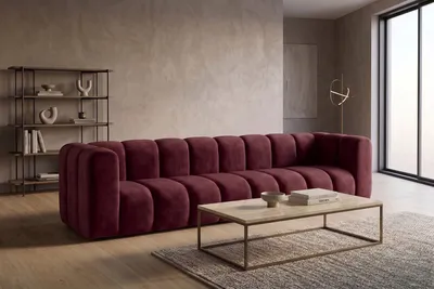 Zdjęcie produktu dla Sofa modułowa 4-osobowa, tkanina welwet Riviera, Burgundowy, GRAND, Obraz wygenerowany przez AI