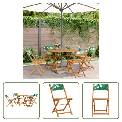 Produktbild von The Living Store 5-tlg. Garten-Essgruppe Stoff und Massivholz Blattmuster