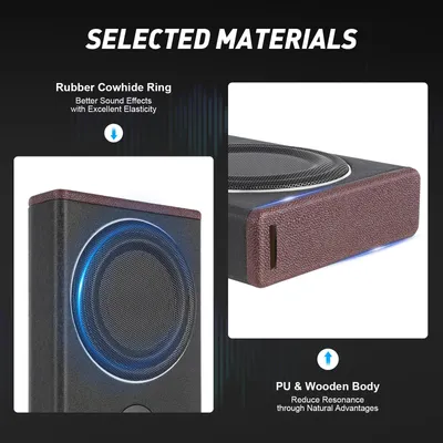 Obrázok produktu pre Aktívny subwoofer – 200 W RMS – 600 W maximálny výkon – 12 V DC – montáž pod sedadlo – frekvenčný rozsah 40–200 Hz – čierna farba