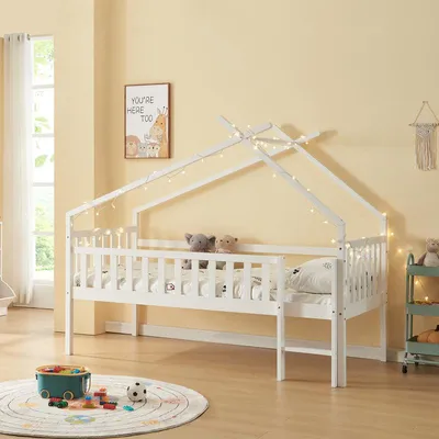 Productafbeelding van Hoogslaper 90x200 cm - Kinderbed - Peuterbed - Massief Dennenhout - Valbeveiliging - Huisstijl