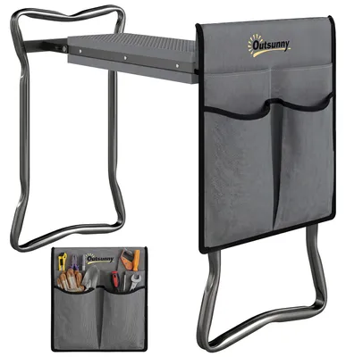 Productafbeelding van Opklapbare knielbank voor tuinieren, tuinkruk met kniekussen en gereedschapsvakken, draagvermogen tot 150 kg, 58 x 28 x 49 cm, grijs