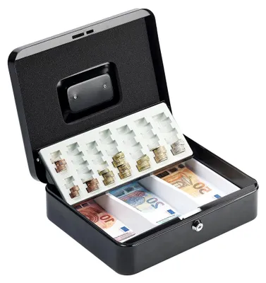Produktbild von Geldkassette mit Schlüssel: Stahlkonstruktion, Münzzählbrett, Scheineinsatz, Schloss, 2 Schlüssel