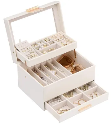 Produktbild von Schmuckkästchen Schmuckorganizer Schmuckbox - 3 Ebenen - Schublade - Weiß - 24 x 18 x 14,5 cm