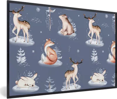 Produktbild von MuchoWow® Gerahmtes Poster Winter - Tiere - Muster 90x60 cm - Poster mit Schwarzem Bilderrahmen Wandposter Rahmen Foto Bilder - Fotorahmen - Foto-Plakat