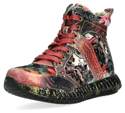 Produktbild von Laura Vita Damen High-Top-Sneaker aus Leder mit floralen Mustern Burton 06, Größe:37 EU, Farbe:Rot