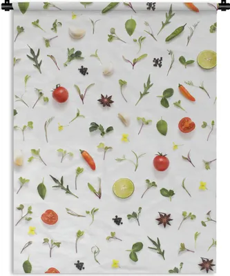 Produktbild von MuchoWow® Wandteppich Wandbehang Flachgelegte Früchte, Gemüse, Gewürze und Kräuter 90x120 cm Tapisserie Dekoration Wandtuch - Wanddeko