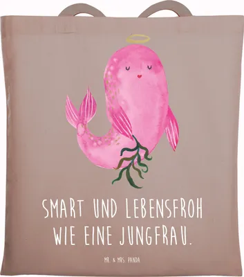 Produktbild von Mr. & Mrs. Panda Tote Bag Sternzeichen Jungfrau - Braun Pastell - Geschenk, Jungfer, Geburtstag September, Laptoptasche, Tasche, Meerjungfrau, canvas, Einkaufstasche