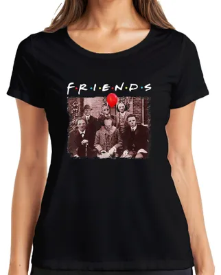 Zdjęcie produktu dla FRIENDS Horror Halloween Slasher Masks Pennywise Jason Freddy Damska koszulka, Czarny, XL