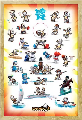 Image de London 2012 - Poster - Olympics - Wenlock Poses + cadre amovible, Shinsuke® Maxi MDF hêtre, vitre acrylique