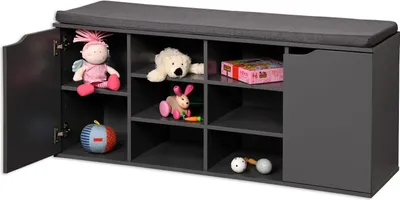 Image de KESPER Armoire à chaussures grise avec coussin d'assise - 103 x 30,5 x 48 cm - 6 compartiments & 2 portes avec étagères variables - banc pratique - 1591913