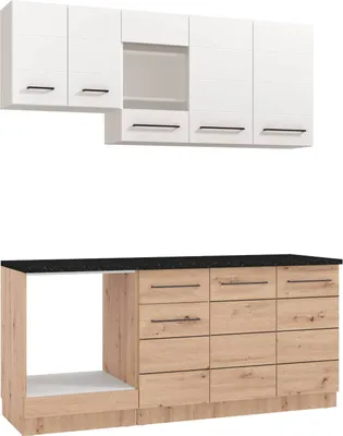 Produktbild von Homestyle4u Küche 180 cm Küchenzeile ohne Geräte Einbauküche Singleküche Eiche Weiß