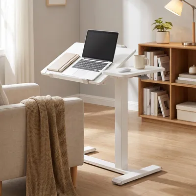 Produktbild von VASAGLE Höhenverstellbarer Schreibtisch Laptoptisch mit Rollen und Neigbarer Tischplatte 70 x 40 x 68-102,5 cm Weiß