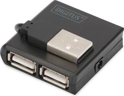 Produktbild von Digitus USB 2.0 Hub, 4-Port, USB 2.0, 480 Mbit/s, Schwarz, China, 40 mm, 39 mm