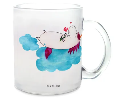 Produktbild von Mr. & Mrs. Panda Pott Einhorn Verliebt - Transparent - Geschenk, Liebe, Freundin, Haferl, Unicorn, Einhörner, Glasbecher, Wolke, Häferl, Teetasse, Tee Tasse