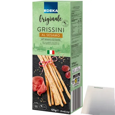 Produktbild von Edeka Italia Grissini mit Sesam und Olivenöl (125g Packung) + usy Block