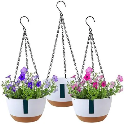 Immagine prodotto di Set da 3 vasi sospesi per fiori, bianchi, con fori di drenaggio