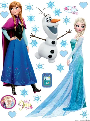 Obrázek produktu pro Disney tetování na zeď Ledová královna Anna a Elsa Modrá, fialová a bílá - 600155 - 65 x 85 cm