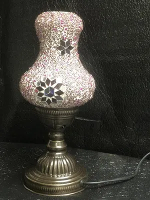 Obrázok produktu pre Ručne vyrobená fialovo-ružová náladová lampa, stolná lampa v tvare hrušky, turecká mozaiková lampa, orientálna stolná lampa,