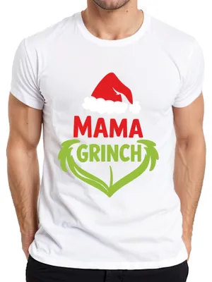 Zdjęcie produktu dla MAMA GRINCH czapka prezent świąteczny zielone serce rodzina śmieszna koszulka męska, biały, 3XL