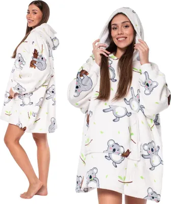 Immagine prodotto di Felpa coperta Kocobluza 2in1 Oversize XXL Cappuccio Sherpa spesso Bianco con koala