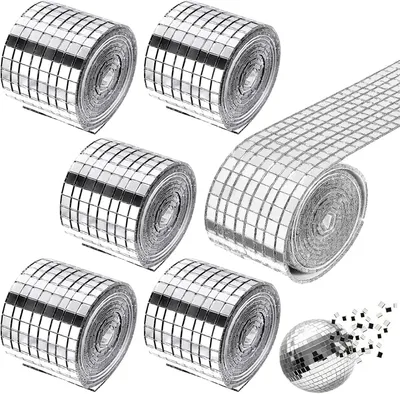 Produktbild von Stück Mosaik Spiegelfliesen Aufkleber,6 Rolle Mosaikfliesen Selbstklebend,5x5mm Spiegel Mosaik Fliesen,Spiegelmosaik Selbstklebend,Spiegelfliesen Selbstklebends Mosaiks für Bad Discokugel(Silber)
