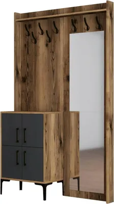 Produktbild von Eingangsmöbel Pollux, Moderner Eingang, Wandgarderobe, Multifunktions-Aufbewahrungskonsole, 120x35h200 cm, Walnuss und Anthrazit