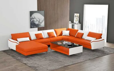 Produktbild von Wohnlandschaft Couchen Ledersofa Ecksofa U Form Orange Sofa Groß Neu
