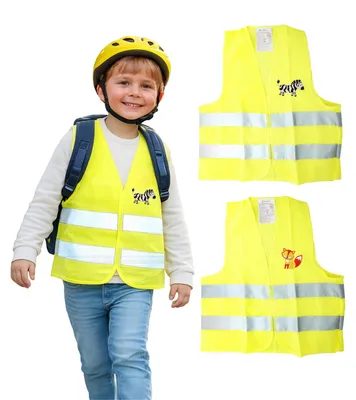 Produktbild von First Aid Only Kinder Warnweste Duo Set Fuchs & Zebra | Onesize Sicherheitsweste für Kinder 3-8 Jahre gemäß EN 17353:2020 | verstellbare Verschlüsse, reflektierendes Material | P-91927 00