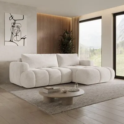 Produktbild von MORELLO Cloud Ecksofa Bouclé mit DL-Mechanismus, Schlaffunktion 140 x 210 cm und Bettkasten, Rechts - Monte 03
