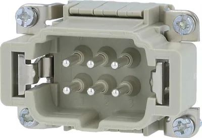Produktbild von HARTING Han 6ESS Stifteinsatz (M) Doppel-Käfigzugfederanschluss, 6-polig+PE 500V, 16A - 1 Stück