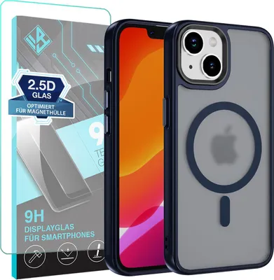 Produktbild von Handyhülle Magsafe für Apple iPhone 15 Handyhülle mit 9H Displayglas Bumper Case Magnet Cover – Farbe: Dunkelblau
