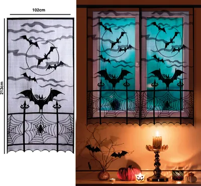 Produktbild von Halloween Fensterdeko Fledermaus Spinnennetz Gothic Design Für Fenster Mit Gruseligen Motiven Und Geheimnisvoller Atmosphäre Perfekte Sommerdekoration Für Schaurige Partys Und Halloweenstimmung 102x213 cm, Farbe: Schwarz