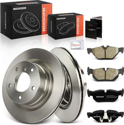 Imagen del producto de Frankberg: 2 discos de freno y 4 pastillas de freno para el eje trasero, compatibles con BMW Serie 1 Cabriolet E88 y Serie 1 Coupé E82, modelos 2.0L y 3.0L, fabricados entre 2007 y 2013