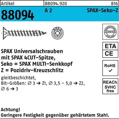 Produktbild von SPAX 1087000600803, Schraube, Edelstahl, Holz, Flachkopf, Pozidriv, PZ3