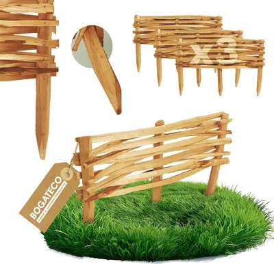 Obrázek produktu pro BOGATECO 3x zahradní plot z lískového dřeva 60 cm x 20 cm lemování záhonů lemování trávníku lemování záhonů dřevěné lemování záhonů plot | hnědý