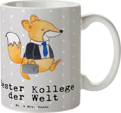 Produktbild von Mr. & Mrs. Panda Pott Fuchs Bester Kollege der Welt - Grau Pastell - Geschenk, Tasse mit Spruch, Beruf, Arbeit, Teepott, Kaffeetasse, Büro, Ruhestand, Teetasse