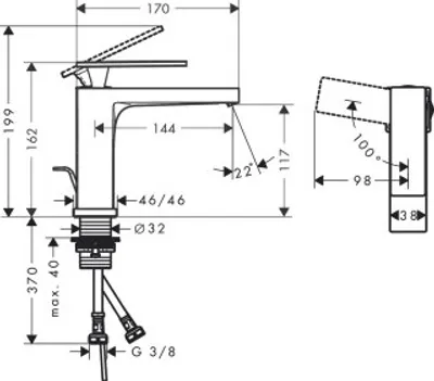 Zdjęcie produktu dla hansgrohe Tecturis E jednouchwytowa bateria umywalkowa 110, wysięg 144 mm, z wyciąganym odpływem, CoolStart, EcoSmart+, 73014670