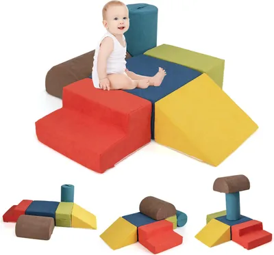 Produktbild von DREAMADE 6-teilige Kletterblöcke aus Schaumstoff für Kleinkinder, weiche Spielkletterspielzeuge mit waschbarem Bezug, 1-3 Jahre