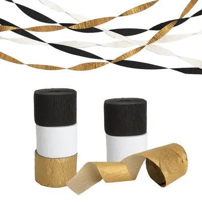 Crêpepapier-Set 6 Rollen, 4,5 cm x 25 m, Weiß, Gold, Schwarz