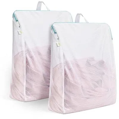 Image de Lot de 2 filets à linge avec poignées, 30 x 40 cm, fermeture à glissière, réutilisables