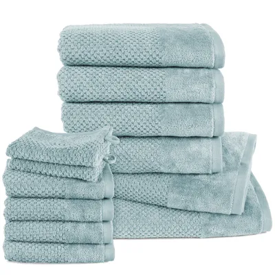 Produktbild von Pure Label 12.TLG Handtücher Set aus Baumwolle - 2x Badetuch 70x140 cm 4x Handtuch 50x100 cm 4x Gästetuch 30x50 cm 2x Waschlappen 16x21 cm, Türkis
