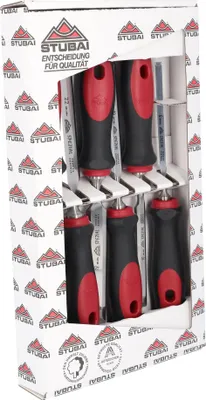 Produktbild von Stemmeisensatz Stemmeisen mit rot-schwarzem 2K-Griff, 6-teiliges Set: 6,10,14,18,22,26mm Stubai Profi Stechbeitel zur präzisen Holzbearbeitung, Stecheisen für Schreiner Tischler
