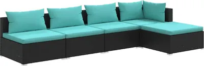 Obrázok produktu pre vidaXL 5-dielna záhradná obývacia súprava s vankúšmi Poly Rattan Black